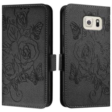 Imagem de Capa Flip para Smartphone Compatível com Samsung Galaxy S6 Edge Case, Wallet Case Slim PU Leather Phone Flip Folio Case, Capa protetora à prova de choque com porta-cartões + Alça de pulso Capas Flip(B