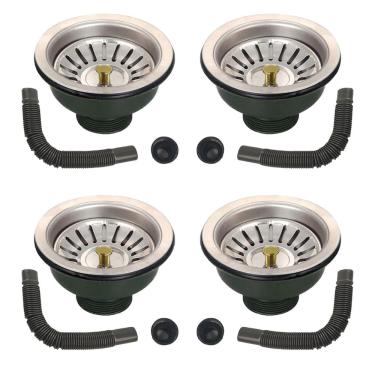 Imagem de Ralo Valvula Dreno de Pia 10x10 Filtro Sifao Kit 4 Unidades Tubo de Escoamento Cesto Cozinha Lavanderia Lavabo Casa Apartamento