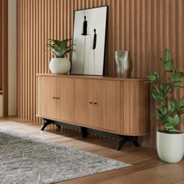 Imagem de Balcão Buffet curvo 4 Portas 180cm 100% MDF Freijó Preto Fosco Dalla Costa