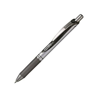Imagem de Pentel Caneta esferográfica Energel Knock, ponta triagle de 0,7 mm, tinta preta, corpo prateado com detalhe preto (BL77-A)