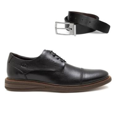Imagem de Sapato Social De Couro Democrata Masculino Metropolitan Bay 273101 + Cinto Dupla Face