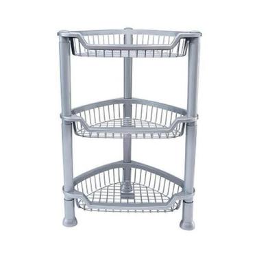 Imagem de Fruteira De Piso De Plástico Triangular Cinza Com 3 Andares - Plasnew,