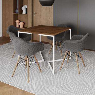 Imagem de Jogo de Mesa Industrial Base Branca Tampo Quadrado 90cm Amêndoa com 4 