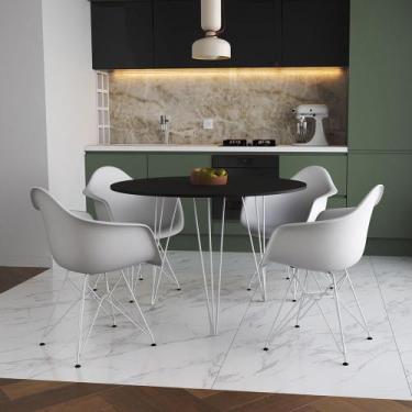 Imagem de Mesa Jantar Redonda 90cm Preta Clips 3 Pés com 4 Poltronas Eiffel Eame