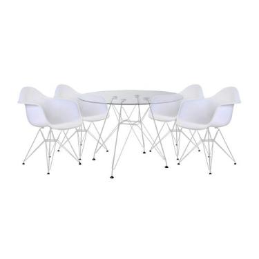 Imagem de Mesa de Jantar Eames Eiffel Vidro Redonda 110cm com 4 Poltronas Branca