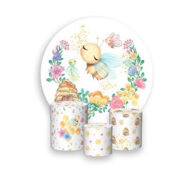 Imagem de Painel De Festa Redondo 1,50x1,50 + Trio Capa Cilindro - Abelhinha Aqu