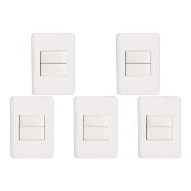 Imagem de Kit C/5 - Conjunto Perlex Aros 4X2 Branco Com Placa(2Para...
