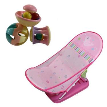 Imagem de Cadeira Banheira Rosa Infantil Banho Menino + Chocalho Bebê - Color Ba