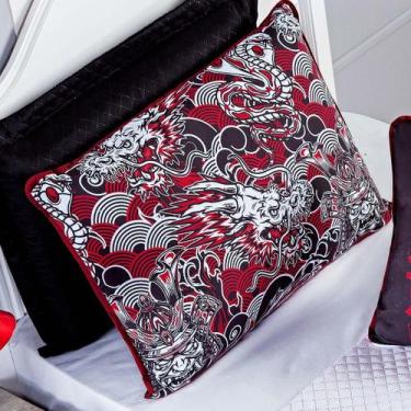 Imagem de Porta Travesseiro Fronha Avulsa Samurai Guerreiro Dragão 70cm x 50cm -