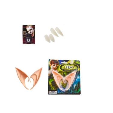 Imagem de Kit Orelhas Elfo Dentes Vampiro Com Cápsula De Sangue Falso - Lynx Pro