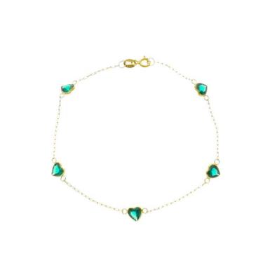 Imagem de Pulseira Ouro 18k Feminina Coração Verde De Zircônia - DR Joias