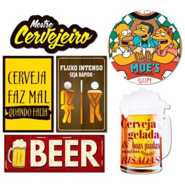 Imagem de Kit 6 Placas Decorativas Cervejas Bebidas Frases Bar - Art Print