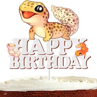 Imagem de Leopard Gecko Cake Topper for Boys Girls Kids Adult Funny Cute Reptile Birthday Party Decorations Lizard Birthday Party Supplies Reptile Pet Cake Decorations