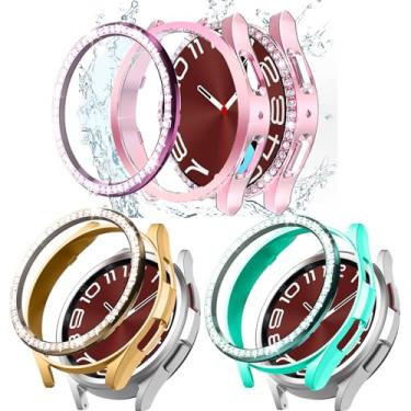 Imagem de Ltezixal 3 pacotes para Galaxy Watch 6 Classic 43 mm, capa protetora com moldura brilhante compatível com Samsung Galaxy Watch 6 (3 pacotes, dourado/rosa/verde-escuro) - 43 mm