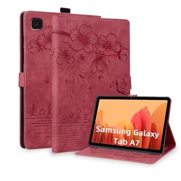 Imagem de TIPOYOROOS Capa carteira para Samsung Galaxy Tab A7 10,4 polegadas 2022/2020 couro PU capa magnética Folio Stand Shell com porta-lápis bolsos para cartão (Modelo: SM-T500/T503/T505/T507)-Vermelho