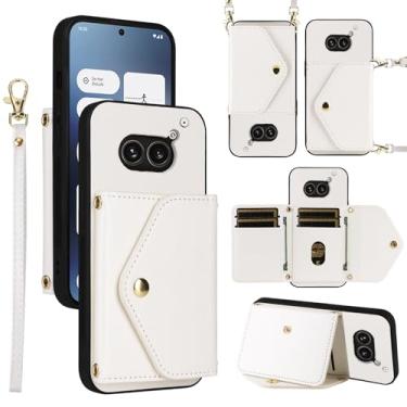 Imagem de Dswteny Capa carteira para Nothing phone2a com cordão de pulso alça de ombro fina bolsa flip, suporte de cartão de crédito de couro PU de luxo acessórios capa de celular para telefone 2A 5G mulheres