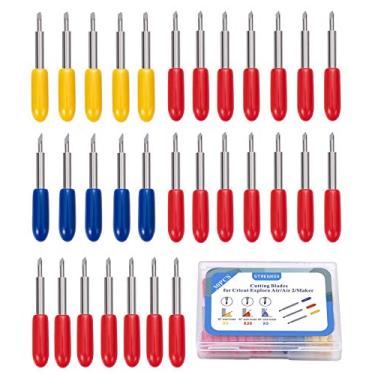 Imagem de 30 lâminas de ponta fina, lâminas de corte STREWEEK para Cricut Explore Air 2/Air 3/Maker 3 Expressão, incluindo 5 peças de lâminas rasas de 30°, 20 peças de lâminas padrão de 45° e 5 peças de lâminas