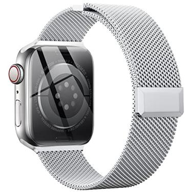 Imagem de EPULY Pulseira de relógio de aço inoxidável empresarial de aço inoxidável para Apple Watch série 9, Ultra 2, SE, Ultra séries 8, 7, 6, 5, 4, 3, 2 e 1, masculina e feminina