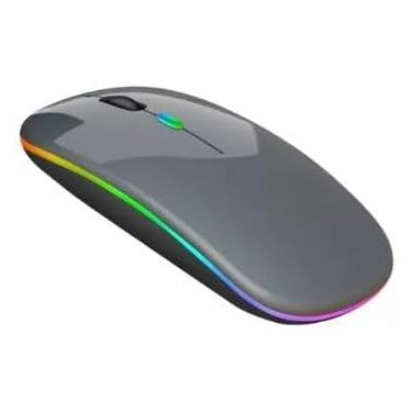 Imagem de Mouse Sem Fio Optico Led Rgb Colorido Recarregável Wireless Bluetooth Ergonômico Usb 2.4 Ghz Notebook Computador Pc Desktop Alpha Desk (Cinza)