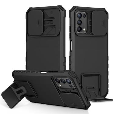 Imagem de Vokuha Capa para Reno5 5G/Reno5 4G/Reno6 CPH2145 Capa com suporte de lente de câmera deslizante de grau militar bumper armadura à prova de choque capa protetora para Oppo Reno 5 preta