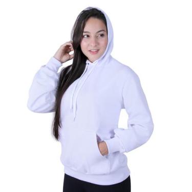 Imagem de Blusa Moletom Liso Canguru Capuz Bolso Feminino - PeixotoOutlet, Branc