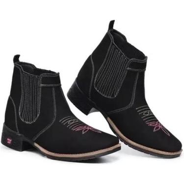 Imagem de Bota Botina Feminina Texana Couro Bico Quadrado Cano Curto - Polo Art,