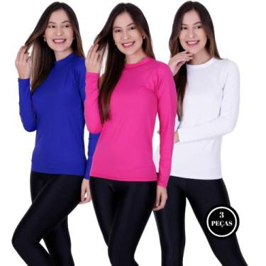 Imagem de Kit 3 Blusa Fitness Térmica Segunda Pele Camisa Proteção Solar UV 50+ 