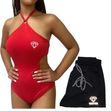 Imagem de Body Maiô Com Bojo Estampas Refletiva + Short Gringas Model, Vermelho,