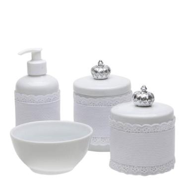 Imagem de Potes, Molhadeira e Porta Álcool-Gel Com Capa Coroa Prata Quarto Bebê 
