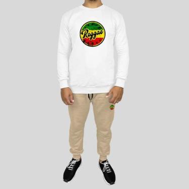 Imagem de Conjunto Calça e Blusa Moletom Careca Sem Capuz Algodão Estampado Regg