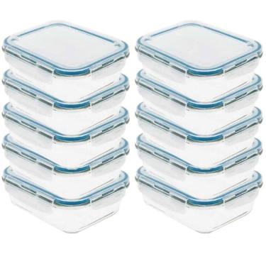 Imagem de Kit 10 Pote de Vidro com Tampa Hermética 370ml 14,5x10x4,5