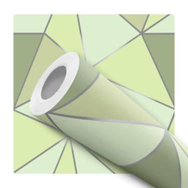 Imagem de Papel de Parede Adesivo Geométrico Triangular Verde Prata Moderno Quar