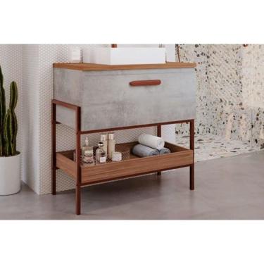 Imagem de Balcão p/ Banheiro Portinari 1 Porta c/ Cuba 80cm Cimento/Freijo - MGM