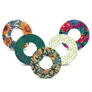 Imagem de ExpressionMed - Adesivo para Libre 2 e Lingo (pacote com 5) - Feito nos EUA, impermeável, suporte dividido, fita CGM (Garden Greens Variety Pack)