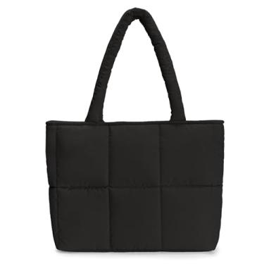 Imagem de Bolsa feminina acolchoada, grande, acolchoada, leve, para trabalho, viagem, academia, loja, Preto, Large
