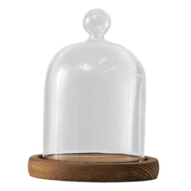 Imagem de WeiLaiKeQi Cúpula de vidro cloche bell jar mesa expositor versátil com base de madeira diâmetro 9cm para bugigangas lembranças acessórios, Style B