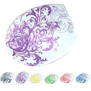 Imagem de Assento de vaso sanitário azul e branco padrão de porcelana capa de vaso sanitário de liberação rápida tampa de vaso sanitário uf para banheiro (universal) roxo