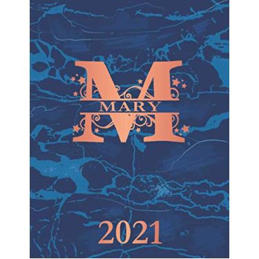 Imagem de Mary: 2021. Personalized Name Weekly Planner Diary 2021. Monogram Letter M Notebook Planner. Navy Blue Marble & Copper Cover. Datebook Calendar Schedule