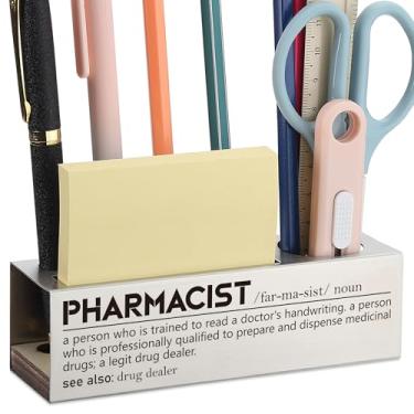 Imagem de FTONENI Presentes de farmacêutico, presentes de formatura para farmacêutico, suporte de caneta lápis de definição de farmacêutico para mesa, suporte de caneta-tinteiro com suporte de notas adesivas,