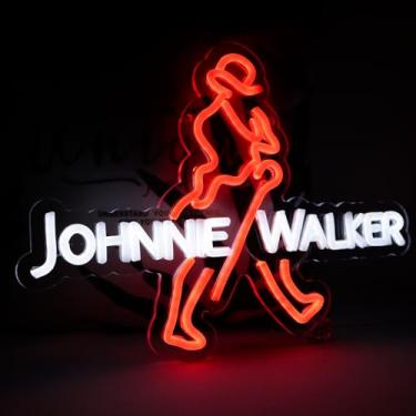 Imagem de WonderfulLife Placa De Neon De Uísque Escocês Para Johnnie Walker Em Bar Pub Man Cave, Luz Led Laranja E Branca Brilhante, Adequada Para Decoração De Garagem Ou Exposição Comercial, Alimentação Usb De