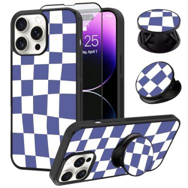 Imagem de SAKUULO Capa compatível com iPhone 14 Pro Max, [protetor de tela + suporte] Design fofo e estético xadrez xadrez, textura de pneu, antiderrapante, à prova de choque, ultrafina, 17 cm