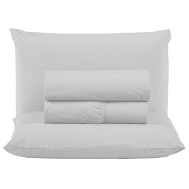 Imagem de Jogo Cama Box Super King Size Algodão Percal 200 Fios Hotel Pousada 4 Peças Lençol com Elástico (Branco)