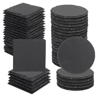 Imagem de Pacote com 50 porta-copos de ardósia de 10 cm, porta-copos para bebidas, porta-copos de pedra preta com fundo antiarranhões, ideal para decoração de casa, bar, presentes de inauguração de casa e