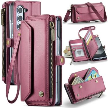 Imagem de Dteck Capa para Samsung Galaxy Z Fold 4 (2022) - Capa portátil de couro PU com alça de ombro transversal e alça de pulso e suporte de caneta Stylus e função de carteira/suporte, capa protetora flip,