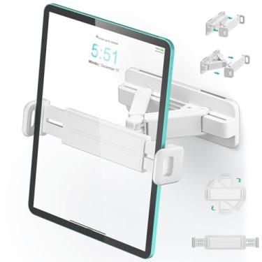Imagem de Mistriddle Suporte de parede para tablet, rotação de 360°, sem perfuração, totalmente ajustável para ioga, cozinha, serve para iPad Pro/Mini/Air, Kindle de 4,7 a 12,9 polegadas (branco)