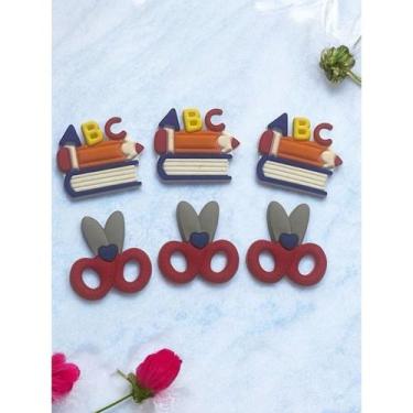 Imagem de Aplique Emborrachado Infantil Livro ABC e Tesoura Escolar Laços Tiaras