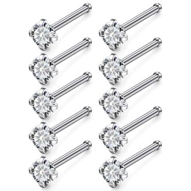 Imagem de Gnznzko 18G 20G 22G Anéis de nariz de titânio de aço inoxidável para mulheres anéis de nariz em forma de L brincos de nariz parafuso piercing de nariz joias para mulheres CZ 1,5 mm 2 mm 2,5 mm 3 mm 10