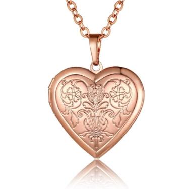 Imagem de GOLDCHIC JEWELRY Colar com medalhão de coração para mulheres, banhado a ouro 18 quilates/banhado a platina/flor de ouro rosa/medalhão de foto memorial da árvore da vida com imagem com corrente de 50,8 cm + 5 cm, com caixa de presente, 50+5cm(20+2 inches), Banhado a ouro rosa, Sem Pedra Preciosa