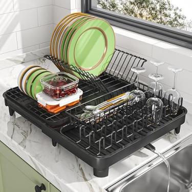 Imagem de DEVA Escorredor de Louça Inox Sem Instalação, Escorredor de Pratos Expansível, Escorredor Grande com Bandeja para Porta-Copos, Escorredor de Louças com Acessórios Multifuncionais e Removíveis, Preto