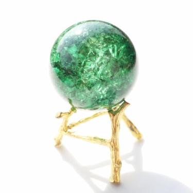 Imagem de Bolas de cristal rachadas de gelo de 50 mm com base de ramos de metal peso de papel K9 bola decorativa de vidro decoração para casa, mesa, quarto, escritório, enfeites de casamento (verde)
